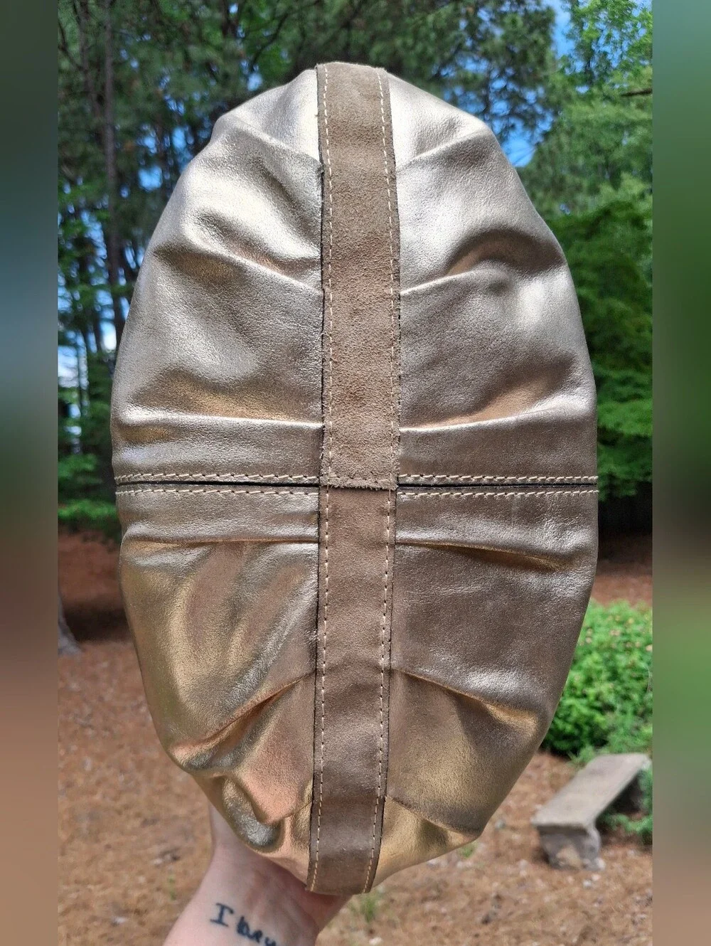 Patricia Nash Gold Ombre Tan Suede Tassel Whipstitch Leather Hobo Bag - Picture 8 of 14